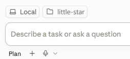 Above the message box: Local, and a folder named little-star. Under the box, on the left: Plan and a plus button.