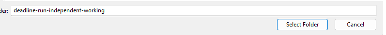 The bottom of the Windows folder picker: the chosen folder's name, then the Select Folder and Cancel buttons.